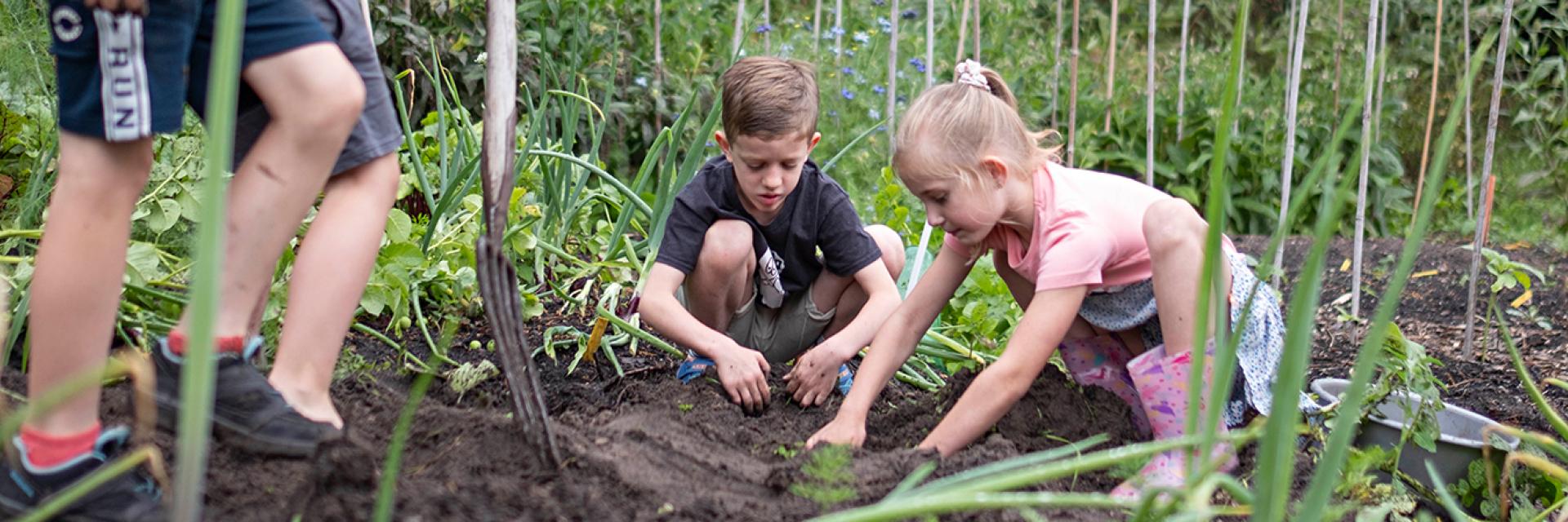 foto van tuinierende kinderen
